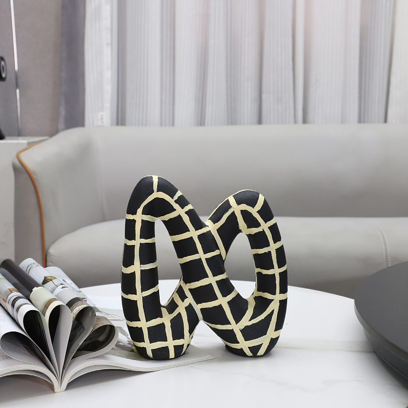 现代简约抽象黑白套环几何软装饰摆件客厅电视柜别墅艺术工艺礼品