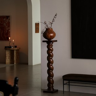 形上法式 饰 中古底座螺旋雕塑台柱子落地侘寂艺术摆件复古立柱装