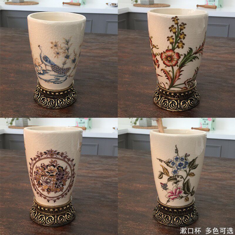 创意欧式情侣陶瓷圆形洗漱杯漱口杯子简约牙刷杯浴室卫浴组套装