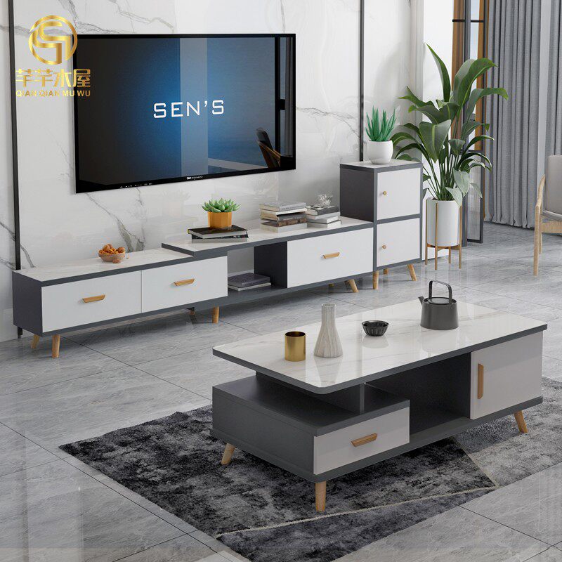 简易茶几电视柜简约现代欧式桌客厅茶桌小户型伸缩电视柜角柜组合