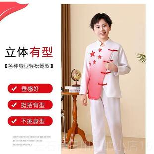 高档新款万疆儿童女红大歌合唱团演出服中国红广舞诗歌朗礼服场长