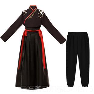 高档汉服红男女中国成人色古风蹈服舞黑红风男团街舞武术古装演出