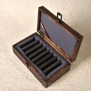 高档多格篆刻印盒精章致内木衬收纳实盒文房饰品包装碳化桐木盒私