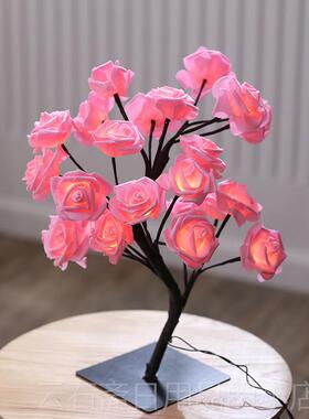 高档LED小夜灯卧室S房饰间装置彩灯布闪灯灯串UB氛围灯台灯玫瑰花