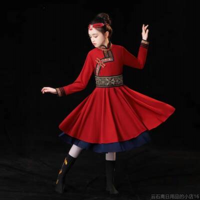 高档童蒙族舞蹈出服蒙古服演出服少演民女族服装儿数童民族服装表