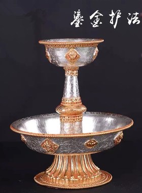尼泊尔八吉祥护法杯铜制镀金镀银手工雕花护法杯佛前供杯供酒杯