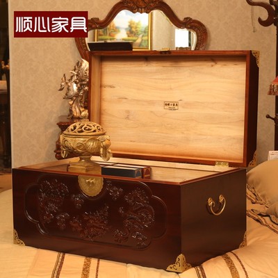 顺心雕花龙凤樟木箱子香樟木箱子全樟木衣箱婚嫁箱樟木箱大号家用