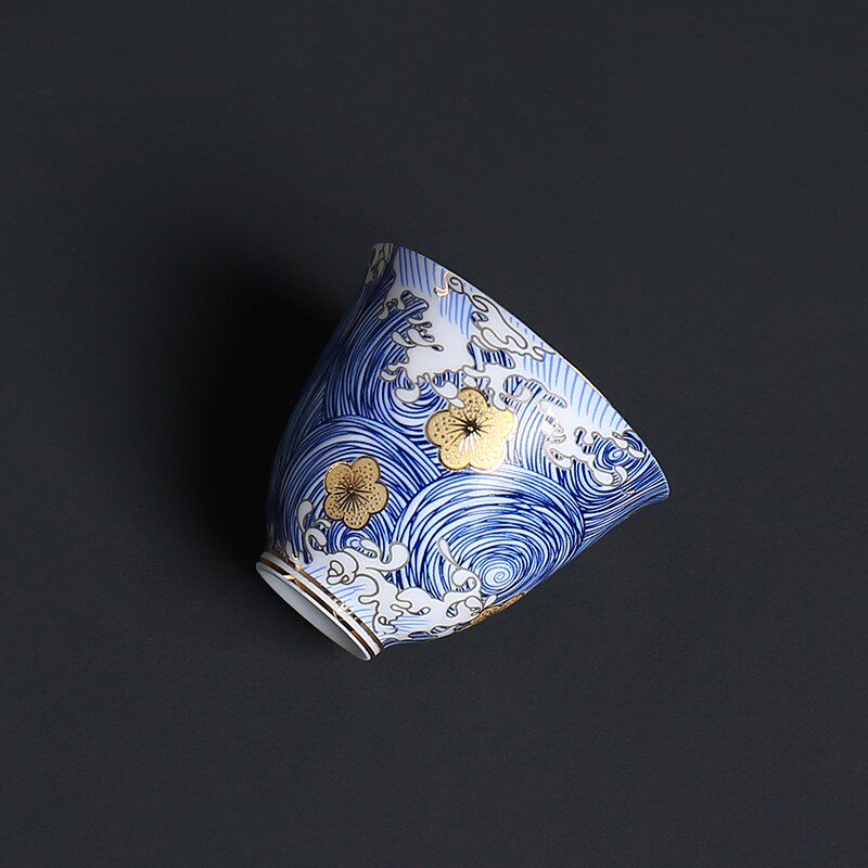 茶先生 珐琅彩茶杯 陶瓷品茗杯主人杯个人单杯家用描金斗笠杯茶盏