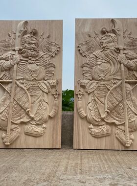 东阳木雕门神木质木板大门头长方形装饰画乡村庭院进户门化解挂件