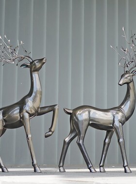 仿铜鹿玻璃钢室外抽象梅花鹿动物草坪小品雕塑大摆件园林景观装饰