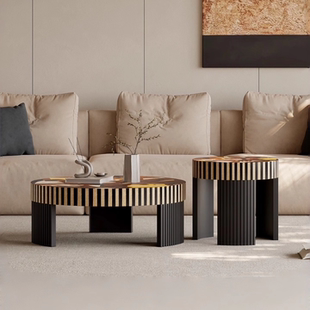 意式设计师茶几高级感中古风客厅艺术高端创意茶几圆形组合