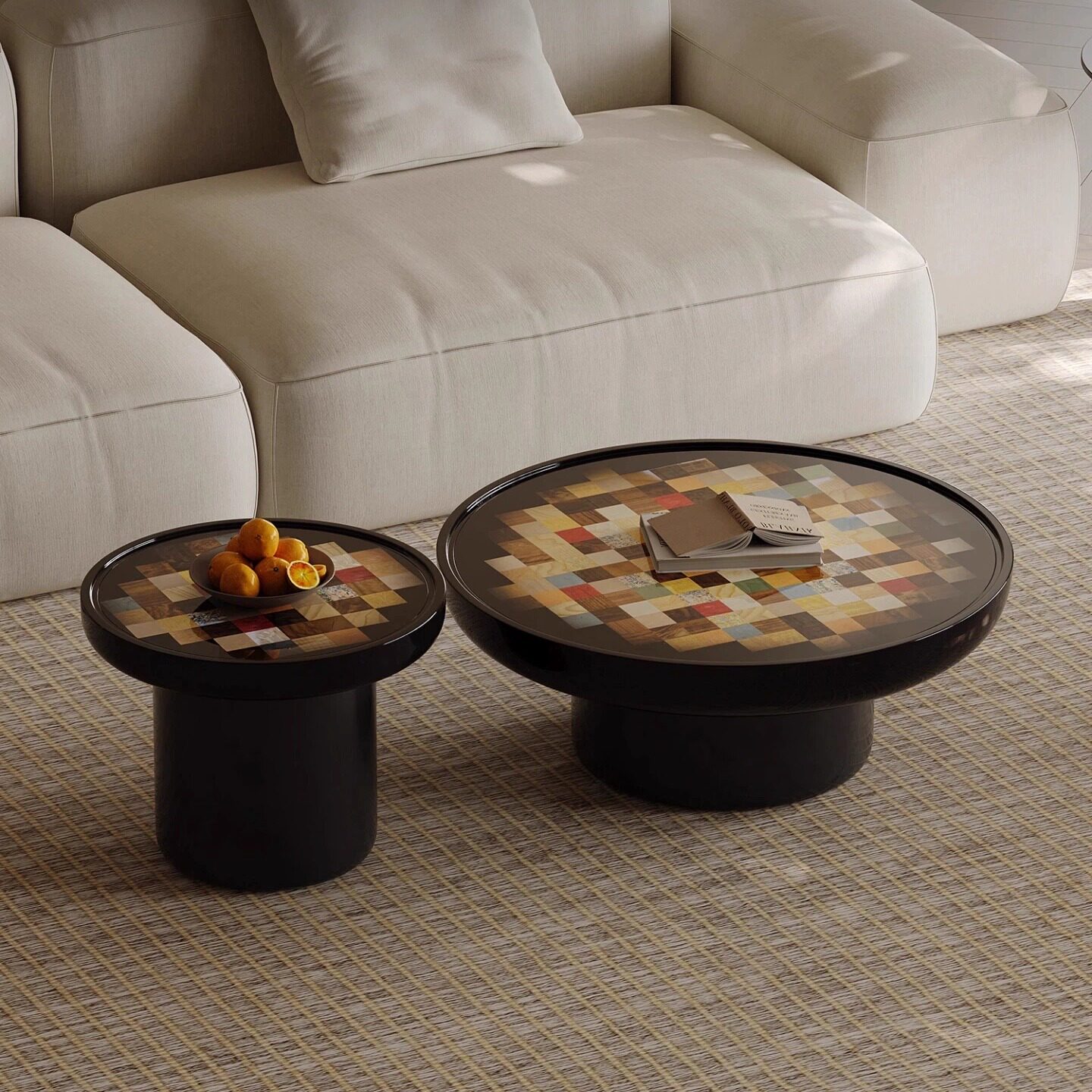 意式极简圆形茶几组合