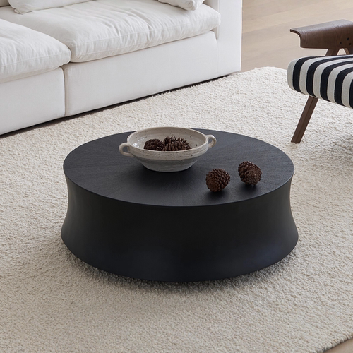 复古侘寂法式黑色圆形小户型茶几