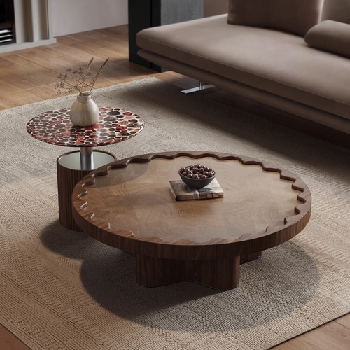 设计师侘寂风圆形矮茶几组合