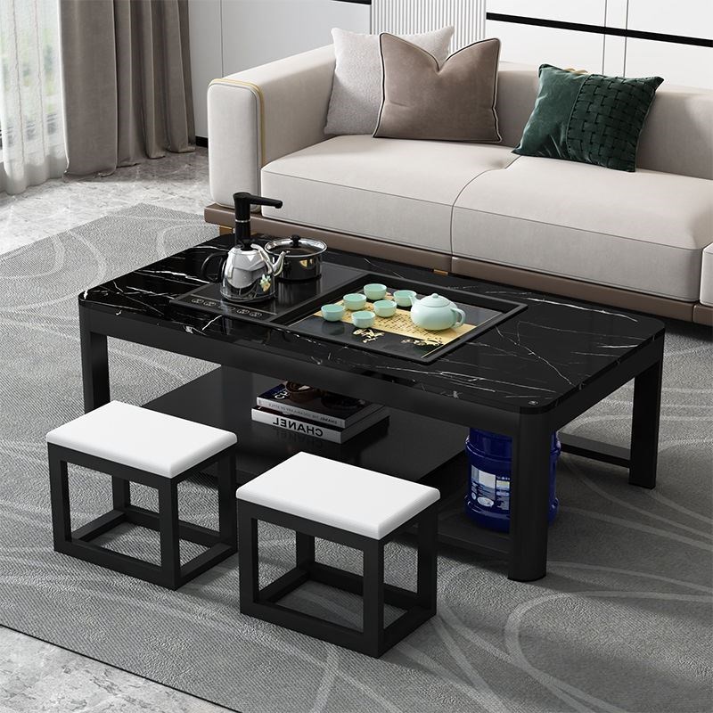 圆角茶几茶台一体全自动仿大理石纹茶桌茶台茶海功夫茶具带排水