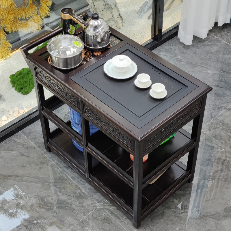 茶台茶车实木移动茶台家用茶海乌金石小茶桌黑紫檀色花梨木沙比利
