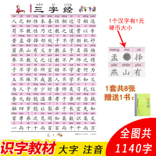 三字经挂图8张宝宝儿童识字挂图 贴画幼儿园学龄前墙贴小学生早教
