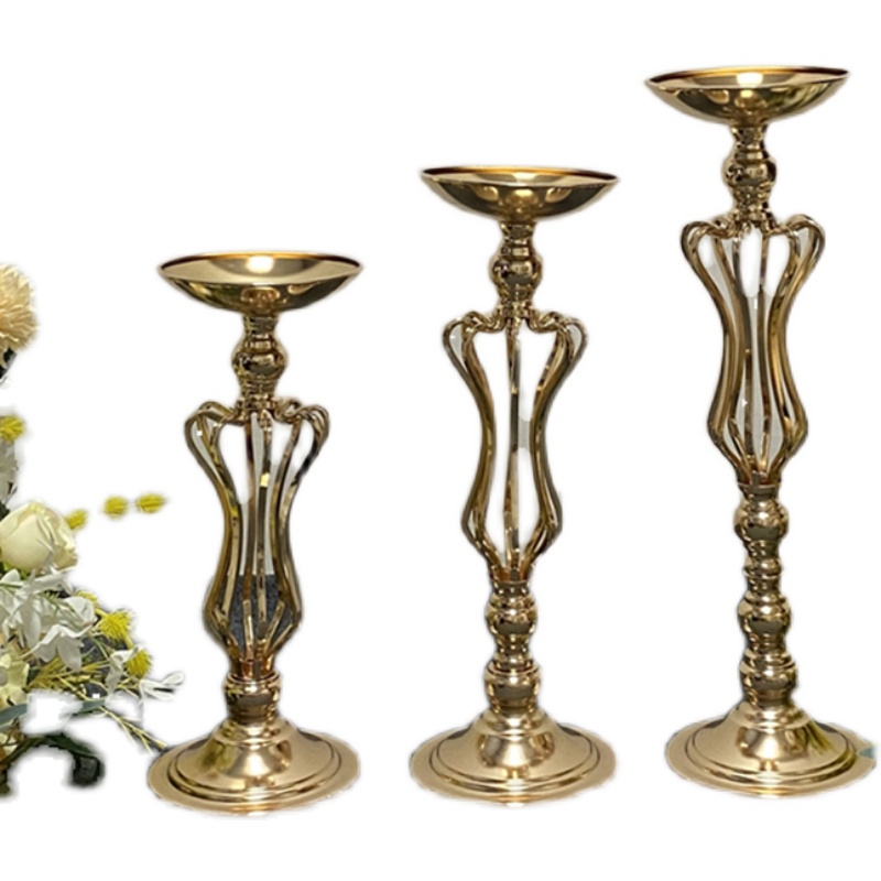 新款婚庆道具法欧式铁艺插花器主桌装饰签到台电镀金色桌花瓶摆件