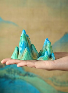 千里江山冲水变色茶宠摆件只此青绿仕女J书房笔搁盆景鱼缸造景装