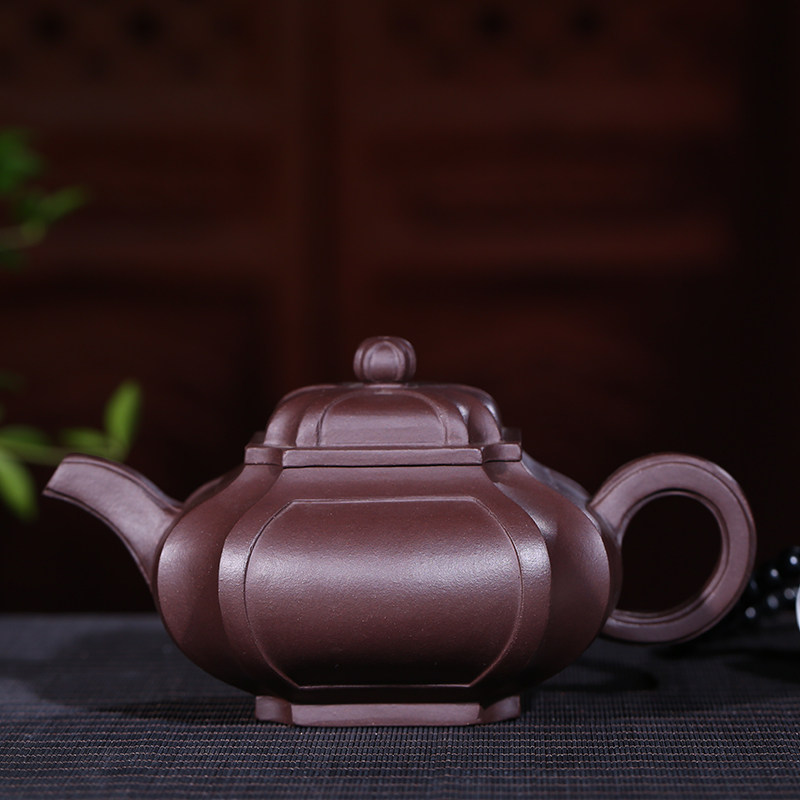 款宜兴老紫砂壶纯手工 原矿紫泥 四方器抽角井栏茶壶茶具