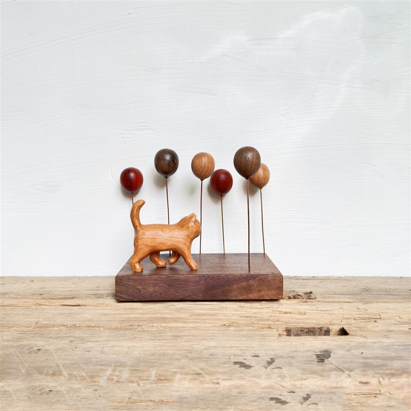 木雕猫咪元素木制工艺品创意礼品玄关装饰桌面车载原木风木质摆件