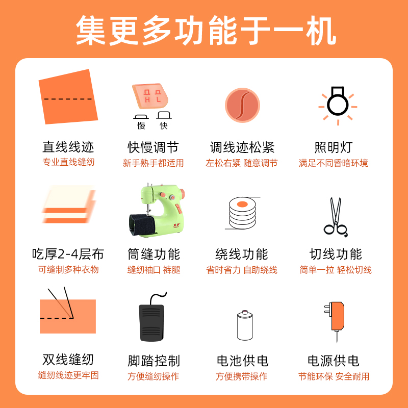 芳华211缝纫机家用电动迷你多功能小型手动吃厚微型缝纫机可脚踏