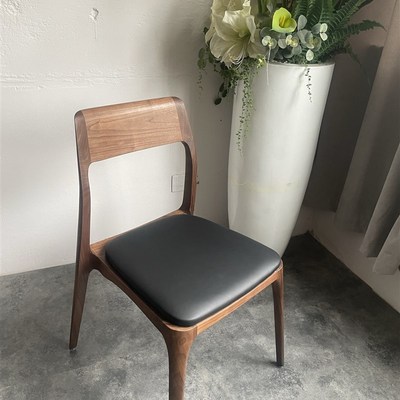 黑胡桃木全实木大云椅餐椅北美中式餐桌软包椅子简约靠背椅