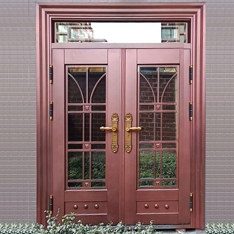 别墅玻璃铜门自建房入户对开锌合金农村进户门乡村家用大门开门