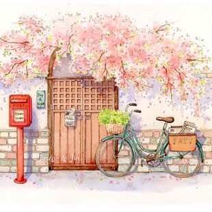 水彩线稿填色纸假日小镇钢笔淡彩线稿本水彩填色线稿涂色填色画