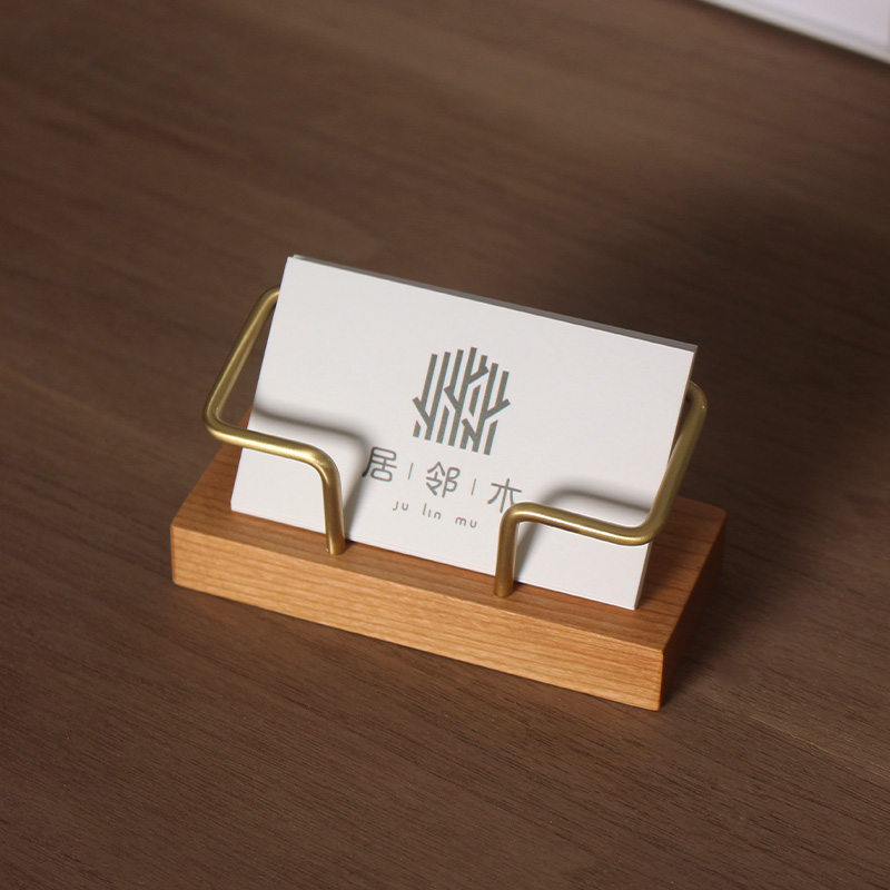 木质黄铜创意名片盒桌面前台木质名片架子摆台卡片架座商务大容量