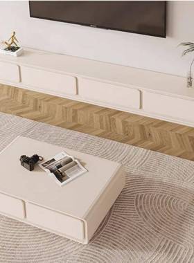 法式奶油风圆角白电视柜现代简约茶几组合客厅极简家用小户型落地