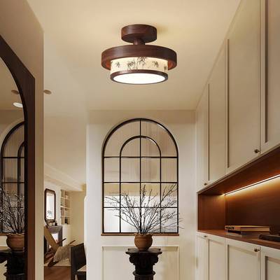 宋代美学卧室吸顶灯中古风布艺客厅书房灯新中式过道玄关装饰灯具