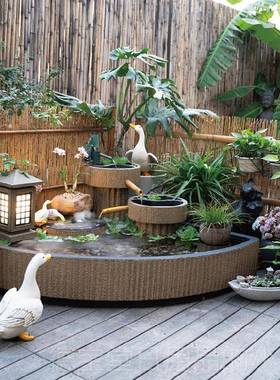 正品匠心坊户山外鱼造景台花园布置池庭院流水鱼缸假阳景观露台摆