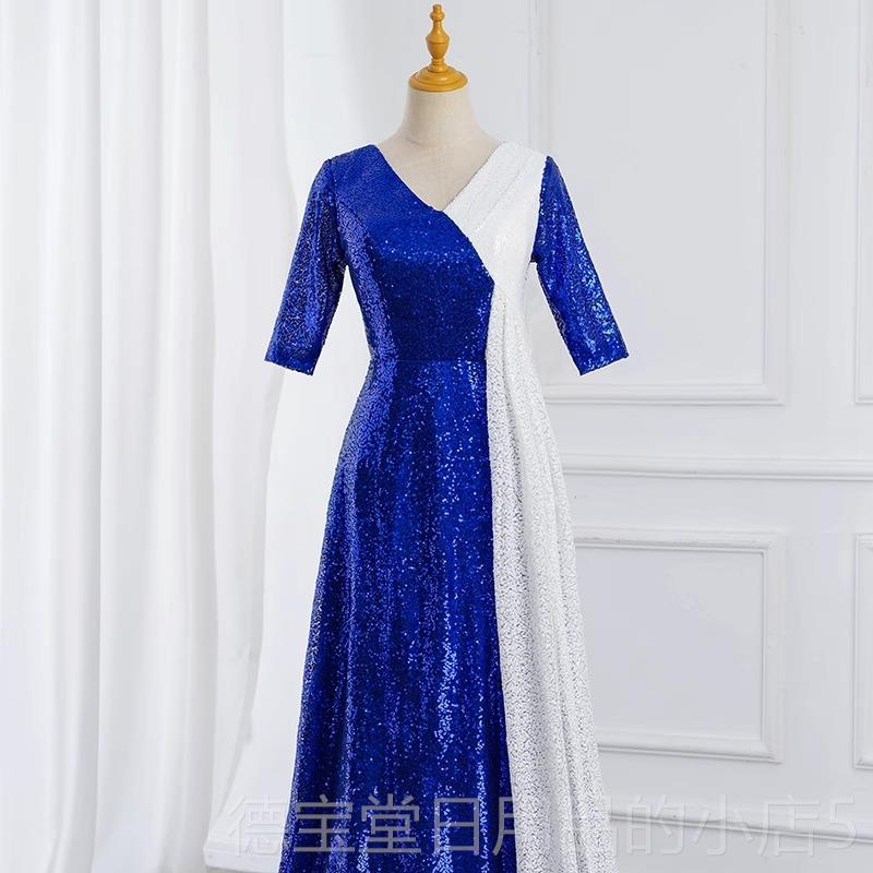 正品大合唱演出服饰女长裙款红团歌新古筝走秀旗袍舞蹈表朗诵演礼图片