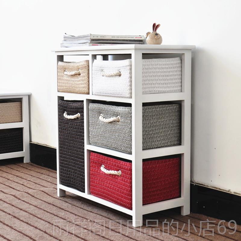 正品实木藤编抽屉收柜客厅储窄柜白色式卧物室边柜整纳理组合斗柜