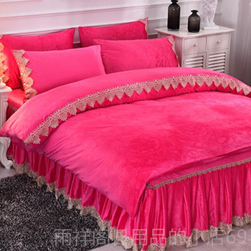 正品水晶用绒床裙式四套珊瑚床绒法兰件床上品冬季床单被套罩款加