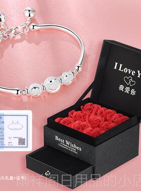 正品银手9链银手镯99纯银女圆珠银饰简约宫足铛镯铃子小众设计开