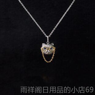 正品由子野动物系女列丨蓝宝石猫咪项炼纯银锁骨炼小高级原创丨礼