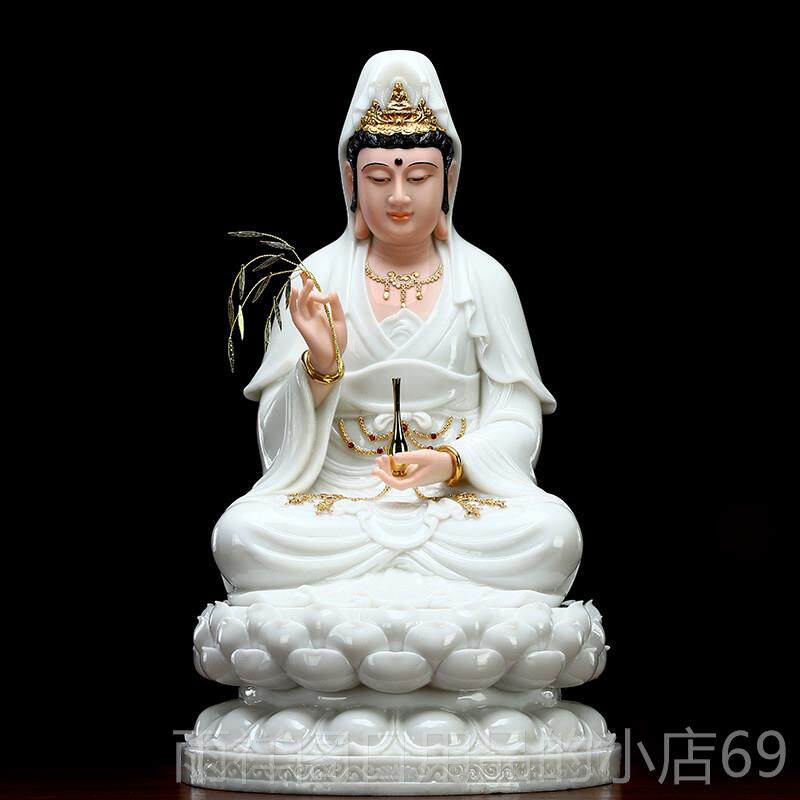 正品汉白玉雕观音佛像神像用中式石摆家件南海白衣婆观音菩萨娑三