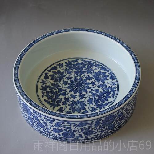 正品景德镇瓷器典古青花缠枝花陶盆中式软装摆件房四文宝笔洗果盘