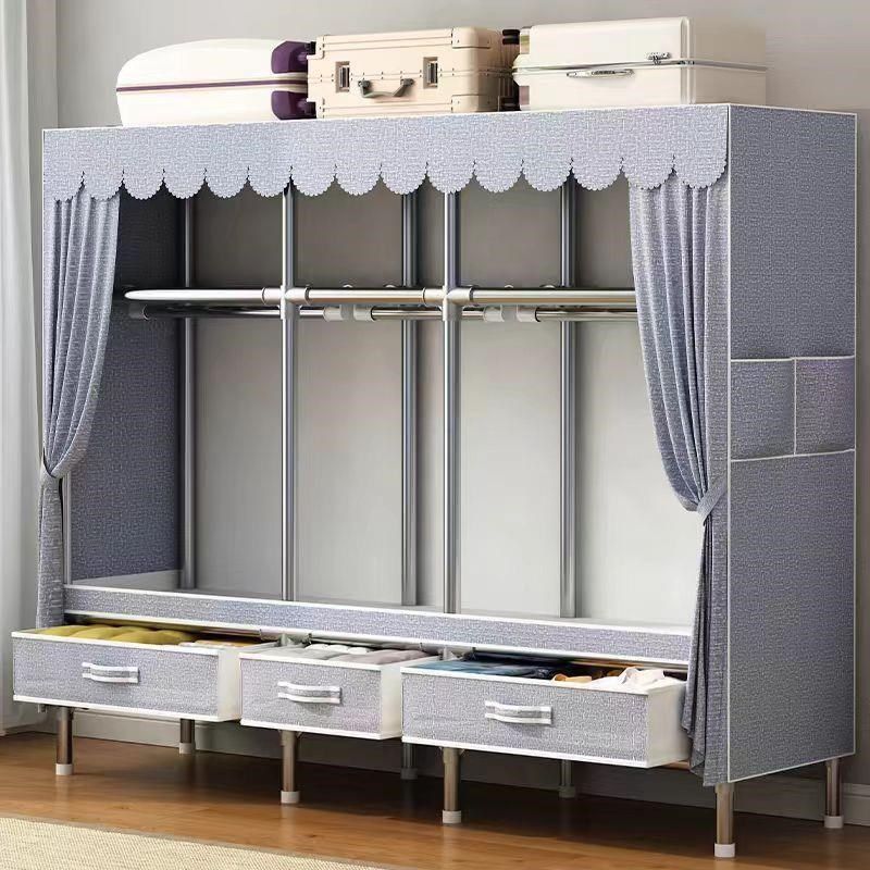简易衣柜家用卧室布衣柜出租房用结实耐用组装全钢架加厚加粗衣橱