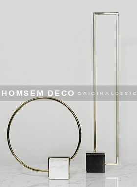 现代简约几何大理石屏风摆件玄关大客厅软装饰品家居金属桌面摆设