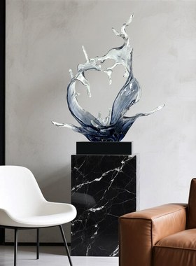 现代简约抽象艺术水花雕塑摆件酒店大厅玻璃橱窗抽象艺术落地装饰