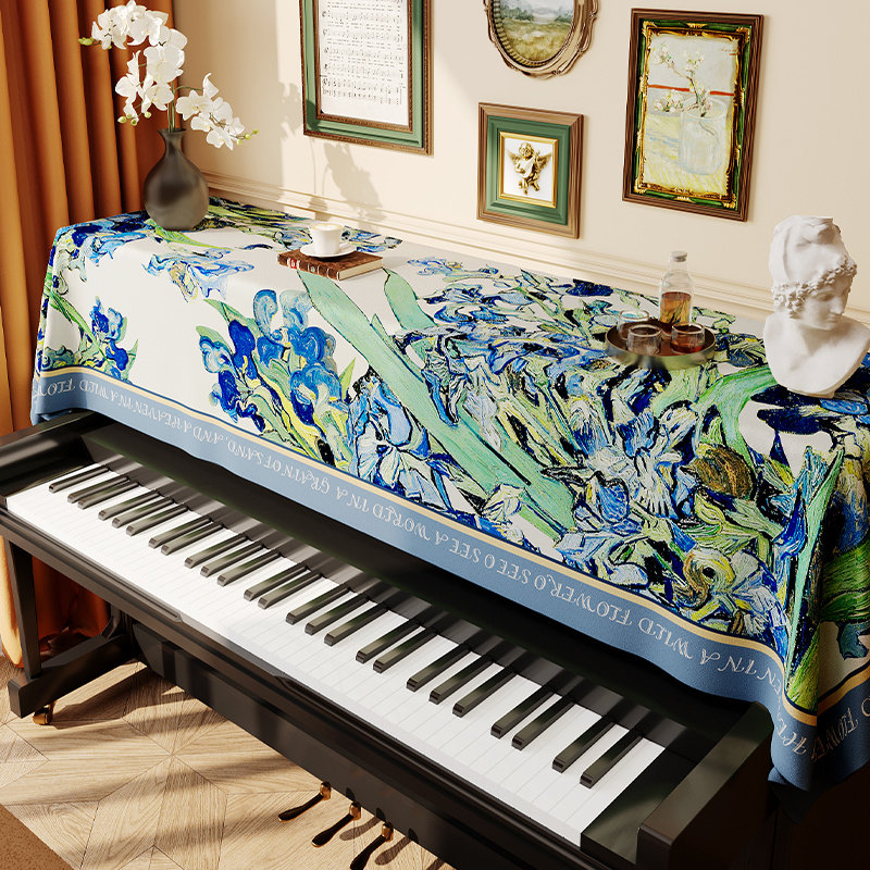花熙油画鸢尾花油画防尘盖布钢琴罩全罩半罩高档天鹅绒电子琴罩