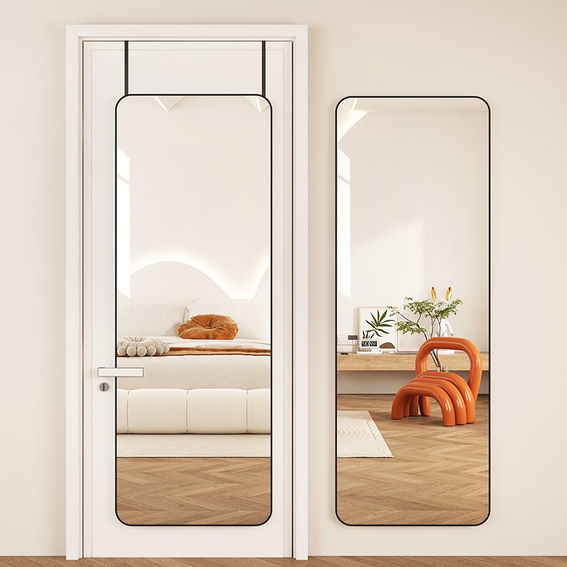 奶油全身挂门镜子家用贴墙自粘壁挂式穿衣镜宿舍试衣镜铝合金挂镜