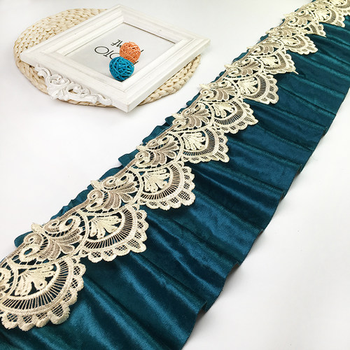 18厘米带绒布打褶沙发垫水溶花边坐垫裙边窗帘蕾丝辅料边罩边床边