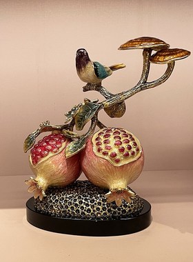 多子多福石榴摆件客厅装饰品珐琅彩艺术中式高档家居铜工艺品高级