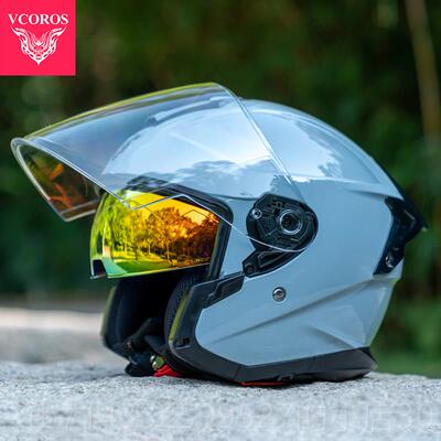 高档V双COROS摩托车冬季头盔男镜片盔4分之C3半盔巡航3安全认证电