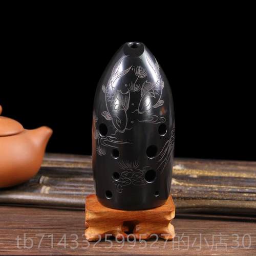 高档七星十孔黑陶埙双腔生初学成人入练习门民笔筒埙专业演奏族学