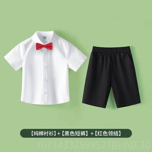 高档中小学生大童合唱朗诵演出服儿童袖白短衬衫纯棉班服男女衬衫